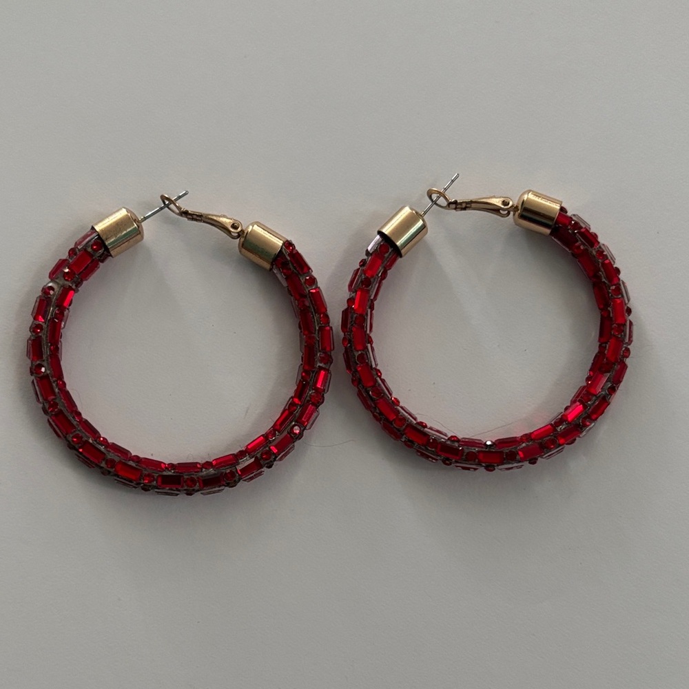 Elegant Red Beaded Hoop Earrings
